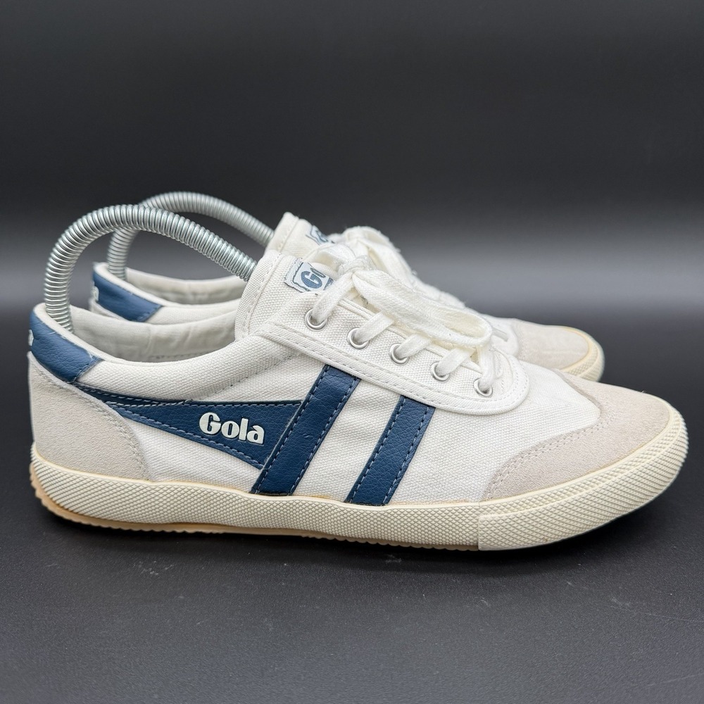 Gola Badminton Mesh Mens Sz 8 White Blue Leather Lifestyle Sneakers Shoes CMA548